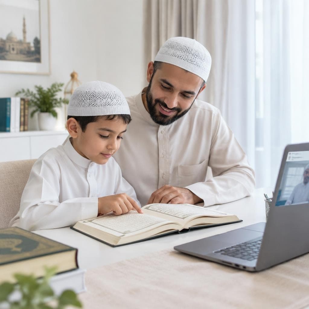 Online Quran mentorship with teacher and family